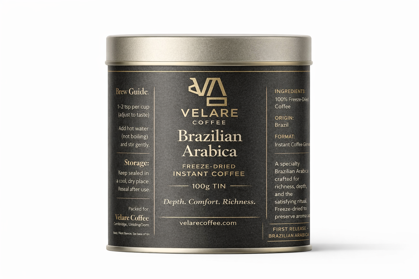 Velare Freeze-Dried Coffee — Brazilian Arabica (100g Tin)